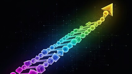 Vibrant abstract arrow pointing upwards symbolizing growth and success in business technology and financial sectors with a modern, dynamic feel for presentations and marketing