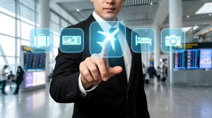 Seamless travel planning with touch screen technology for modern business travel, book flights, hotels, and capture memories on your next adventure