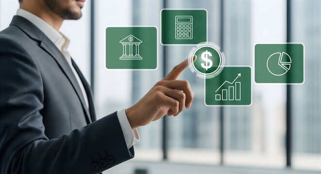 Professional investor analyzing growth charts and financial data for strategic planning in the modern digital age, aiming for future success and prosperity with smart investments