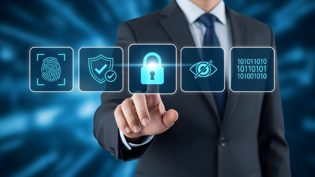 Professional cybersecurity expert implementing advanced data protection with cutting-edge security systems for business safety and securing digital information online