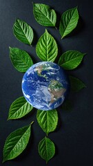 Earth surrounded by fresh green leaves