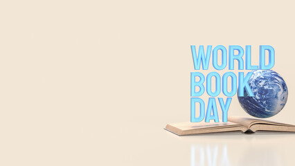 World Book Day Concept with Globe and Open Book 3d render.