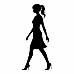 Elegant woman silhouette walking in dress and high heels vector