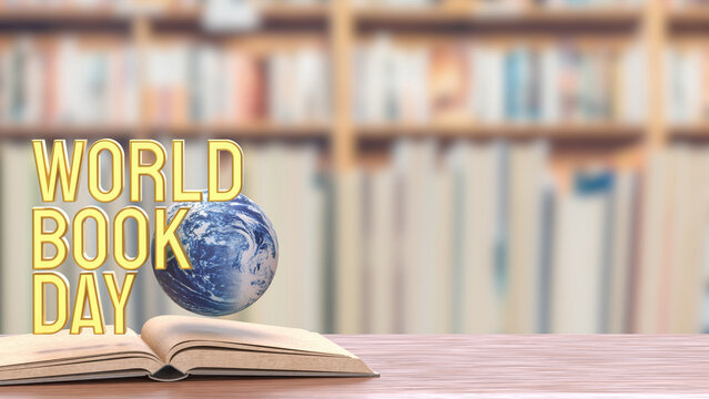 World Book Day Concept with Floating Globe and Open Book 3d render.