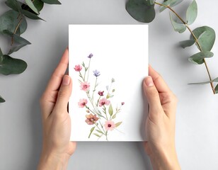 Watercolor floral arrangement on card