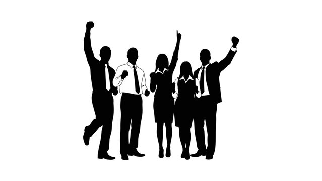 Dynamic team celebrating success in a sleek, modern office environment, radiating joy and achievement, ready to conquer new business challenges together