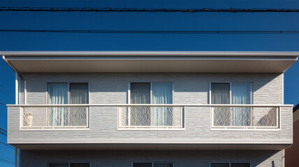明るいバルコニーを備えた住宅外観