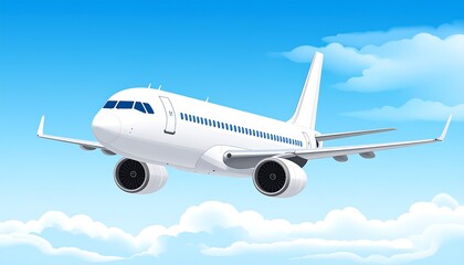 Obraz premium White airplane soaring through a bright blue sky