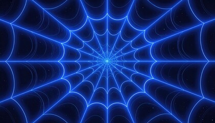 A mesmerizing digital rendering presents an illuminated spiderweb, emanating a captivating glow against a deep, dark backdrop.