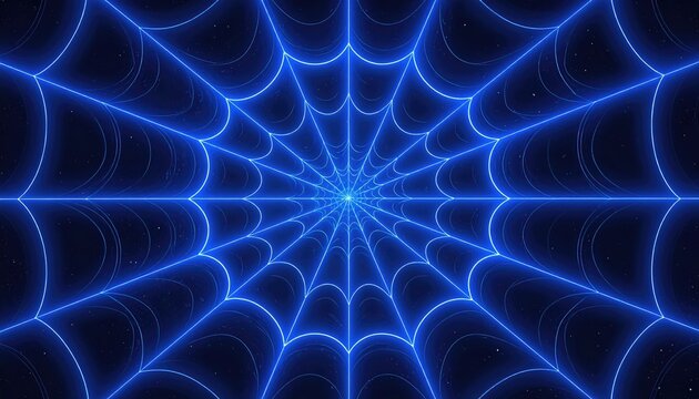 A mesmerizing digital rendering presents an illuminated spiderweb, emanating a captivating glow against a deep, dark backdrop.
