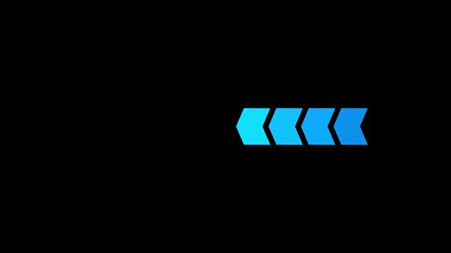 Cyan left direction arrow moving smoothly on black background, minimal directional navigation icon animation, forward backward motion graphic for UX, interface, business, and tech video design