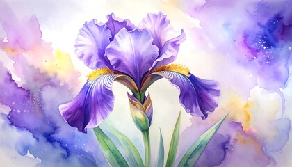 Watercolor iris in soft pastel colors