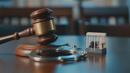 Judge gavel with handcuffs and prison cell symbol, criminal law and justice concept - Powered by Adobe