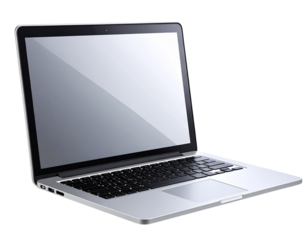 Angled Three-Quarter View Silver Laptop, Partially Tilted Screen, Tech Device PNG 