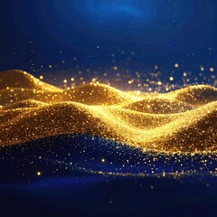 Golden glittering waves on dark blue