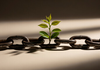 New Growth Emerging Through Old Chain, Symbolizing Resilience and Hope