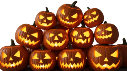Isolated scary evil jack-o-lantern pumpkin decoration on a white background for a spooky Halloween season