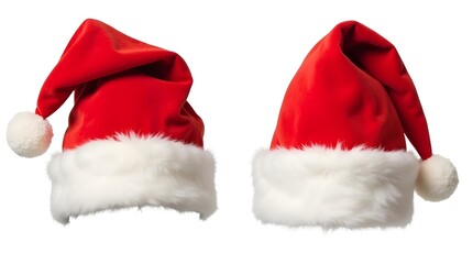 Two red santa hats isolated on white background