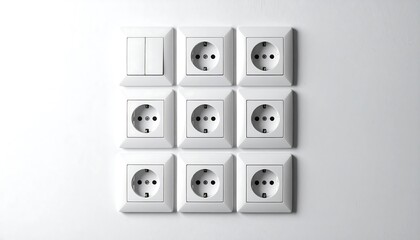White electrical outlets and switches arranged in a grid