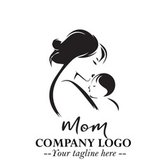 Mom and Baby Logo Symbol in Black on White Background for Gentle Minimalist Branding Design Art Plus