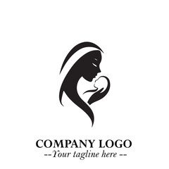 Mom and Baby Logo Symbol in Black on White Background for Gentle Minimalist Branding Design