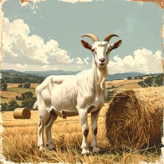 White goat in a golden field