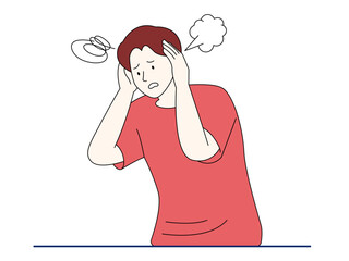 Unhealthy man feeling dizzy. Healthy problems vector illustration. Flat illustration.