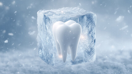 白い歯が氷の中でひんやりと輝くイメージ