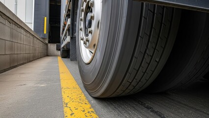 Truck tires at loading dock for logistics and transportation services and commercial vehicle maintenance
