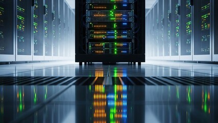 Data center server room hosting information technology network computing infrastructure rack equipment