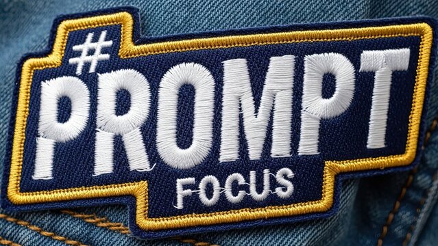 Prompt focus embroidered patch on denim jacket close up detail for creative inspiration design idea