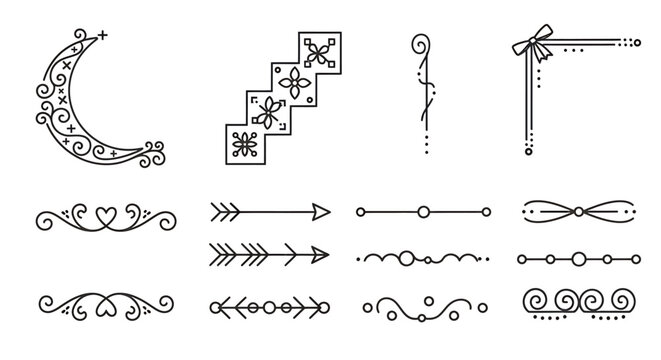 Collection of Hand-Drawn Decorative Elements for Design Projects.