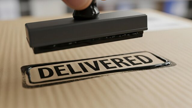Delivered stamp image for shipping confirmation and package delivery tracking and order status updates