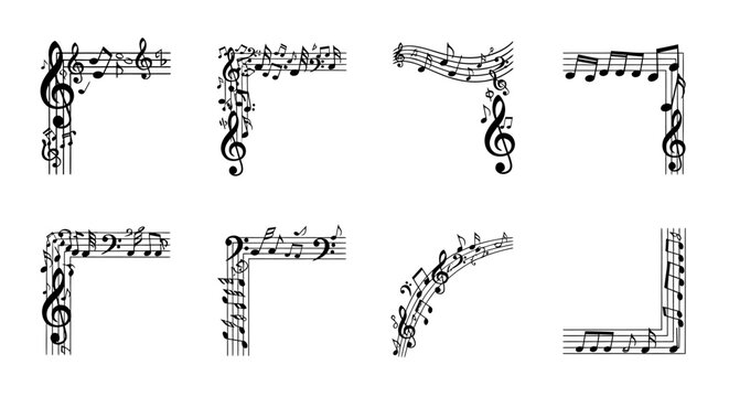 Musical Notes Corner Borders - Decorative Elements for Music-Themed Designs.