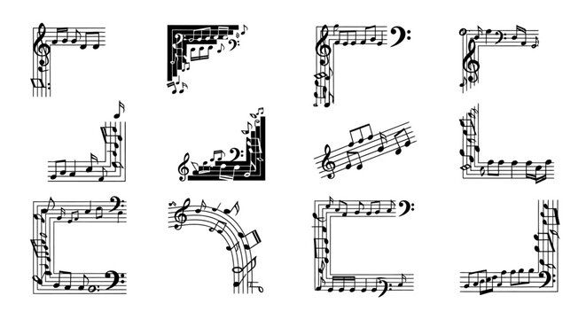 Musical Notes Corner Borders - Decorative Frames for Music-Themed Designs.