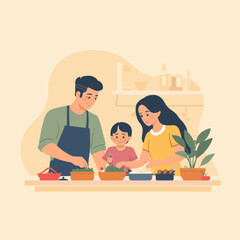 Fototapeta premium Joyful Family Moment Preparing Healthy Food