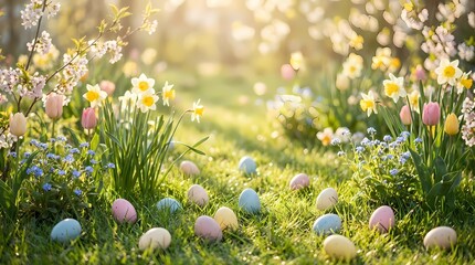 colorful easter eggs in the grass
