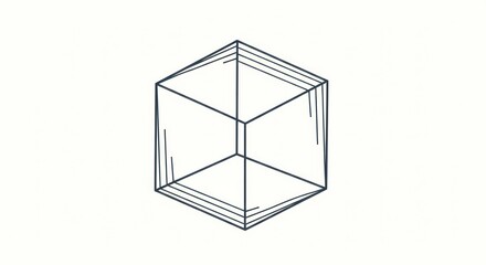 A hand-drawn, simple, and clean graphic of a three-dimensional cube, showcasing a perspective view and detailed lines.
