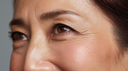 Fototapeta premium 茶色のアイラインをまとった女性が静かな横顔を見せる