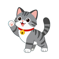 Fototapeta premium Cute Grey Tabby Cat Waving Paw Vector Illustration