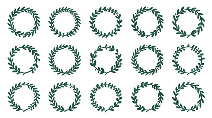 Elegant Green Laurel Wreath Vector Illustration Set