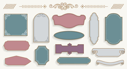 Collection of vintage label and frame designs for decoration.
