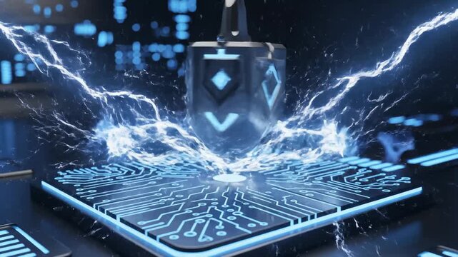 Hammer Striking Computer Circuit Board With Lightning Effects