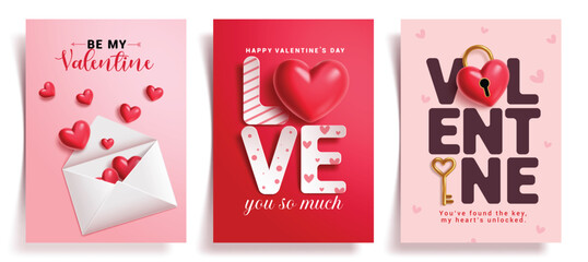 Valentine's greeting card clipart poster set. Be my Valentine, Love papercut typography and love letter elements clip art collection for heart's day greeting card banner vector illustration.

