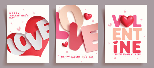Valentine's greeting card clipart poster set. Happy Valentine's day greeting card with love papercut text, typography and calligraphy for Valentine heart's day banner clip art collection vector 