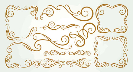 Elegant Golden Flourishes and Frames for Decorative Design.