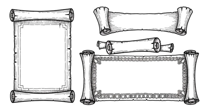 Naklejki Hand-drawn scrolls and parchment paper for medieval or fantasy designs.