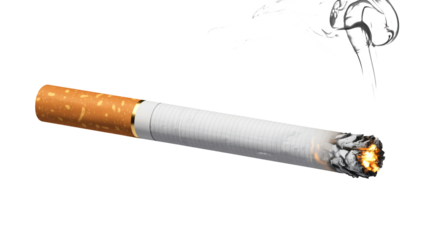 Burning cigarette with smoke, representing addiction and health issues