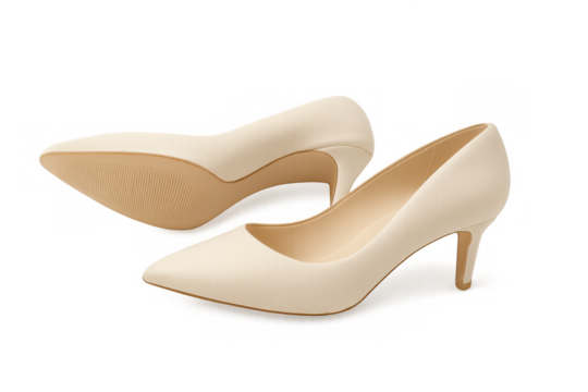 Pair of elegant cream high heel shoes for women, stylish footwear for fashion, transparent background included - Powered by Adobe