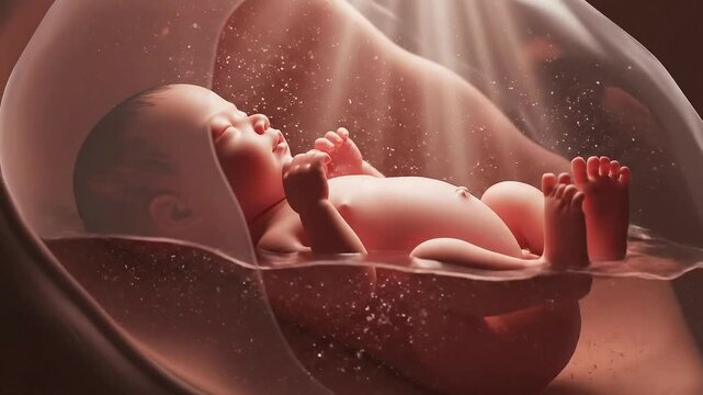 A Newborn Baby Floats Serene Within The Womb Surrounded By Amniotic Fluid And Gentle Light Rays Illustrating The Beginning Of Life And Human
